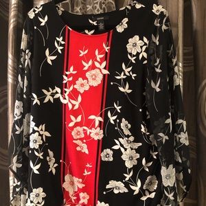 Striking Alfani blouse with sheer asymmetrical sleeves